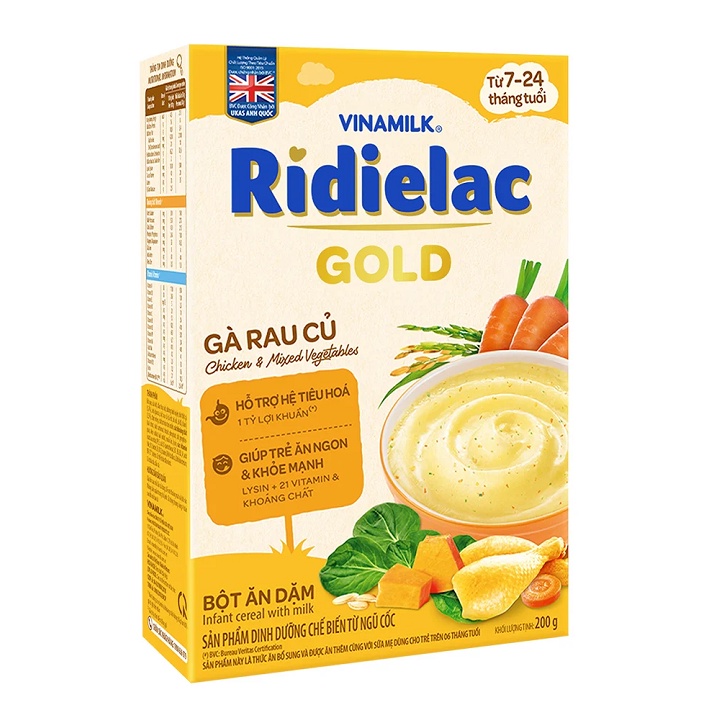 Bột ăn dặm RIDIELAC Gold Vinamilk Đủ Vị ( hộp giấy 200g )........: