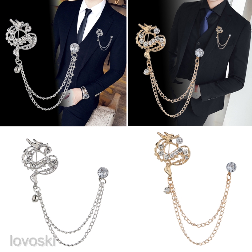 Ghim Cài Áo Hình Rồng Đính Pha Lê Thời Trang Cho Nam