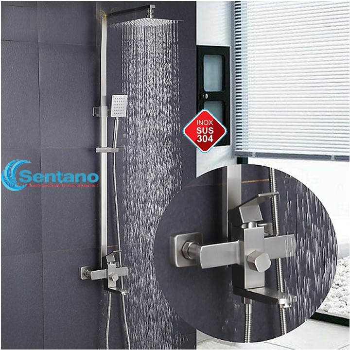 [HÀNG BỀN ĐẸP] Bộ sen cây tắm Nóng Lạnh inox 304 mờ SENTANO STN-101 kiểu vuông đúc dày chắc chắn