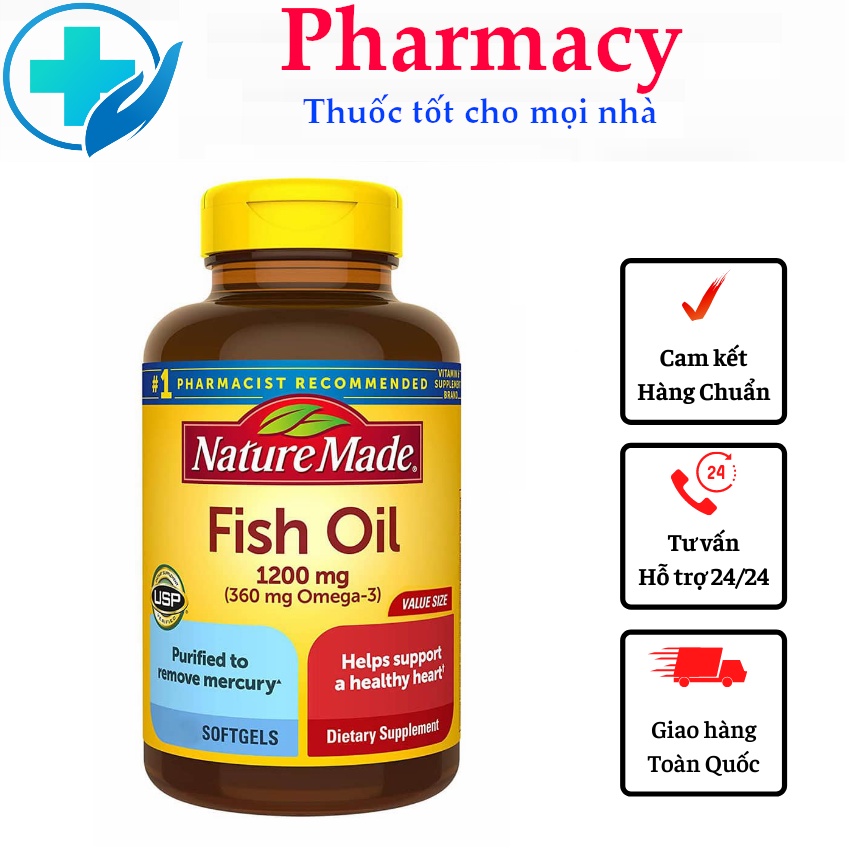Viên uống Dầu Cá Nature Made Fish Oil 1200mg 360mg Omega 3 200 viên