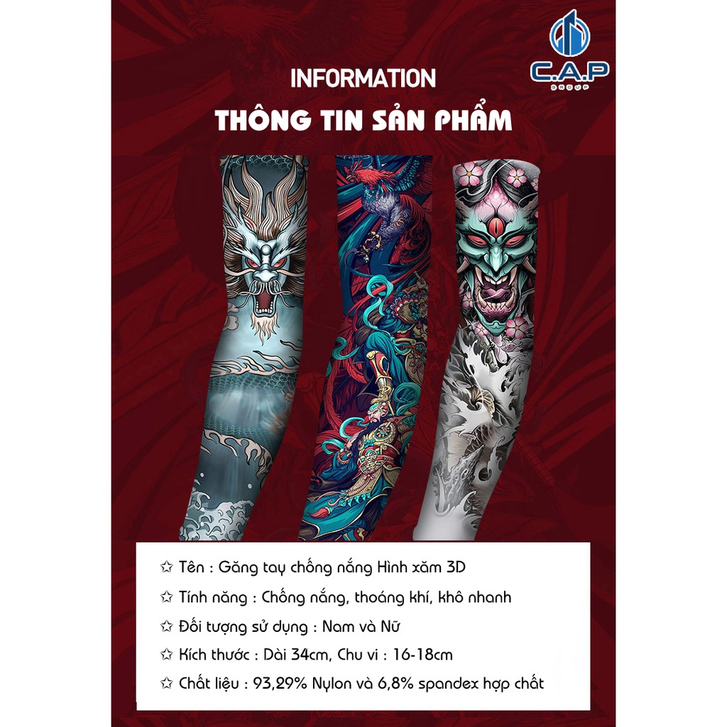 Găng bao tay hình Xăm 3D giả Tattoo nghệ thuật CAO CẤP Nam Nữ dài chống nắng tia UV - CN0V0