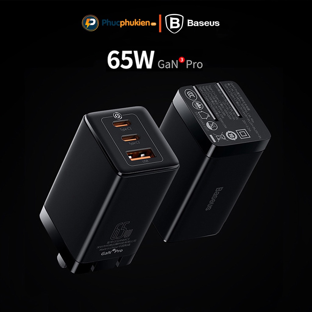 Củ sạc nhanh Baseus 65w GaN3 pro chính hãng Baseus - Phúc Phụ Kiện HCM