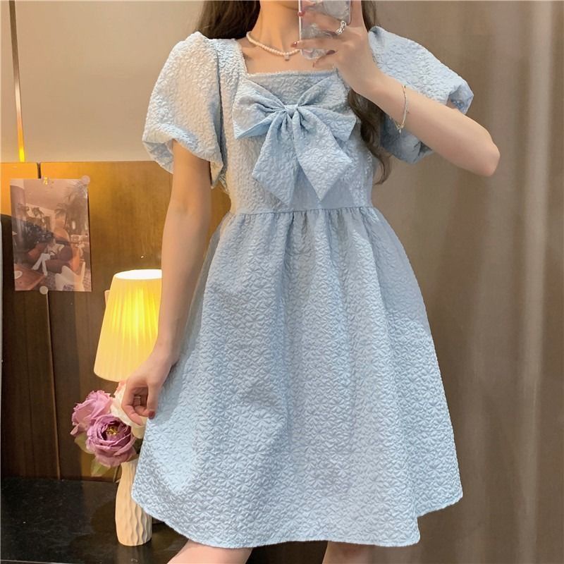 Đầm Xếp Tầng Cổ Vuông Đính Nơ Phong Cách Pháp Thời Trang Mùa Hè Dành Cho Nữ TTJ264