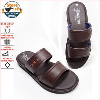 Dép Da Bò Nam Cao Cấp, Dép Quai Ngang Lót Da Cực Êm 65B17