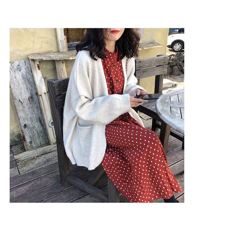 Áo khoác cardigan dệt kim cổ chữ V dày kiểu dáng rộng rãi thời trang thu đông cho nữ
 | BigBuy360 - bigbuy360.vn