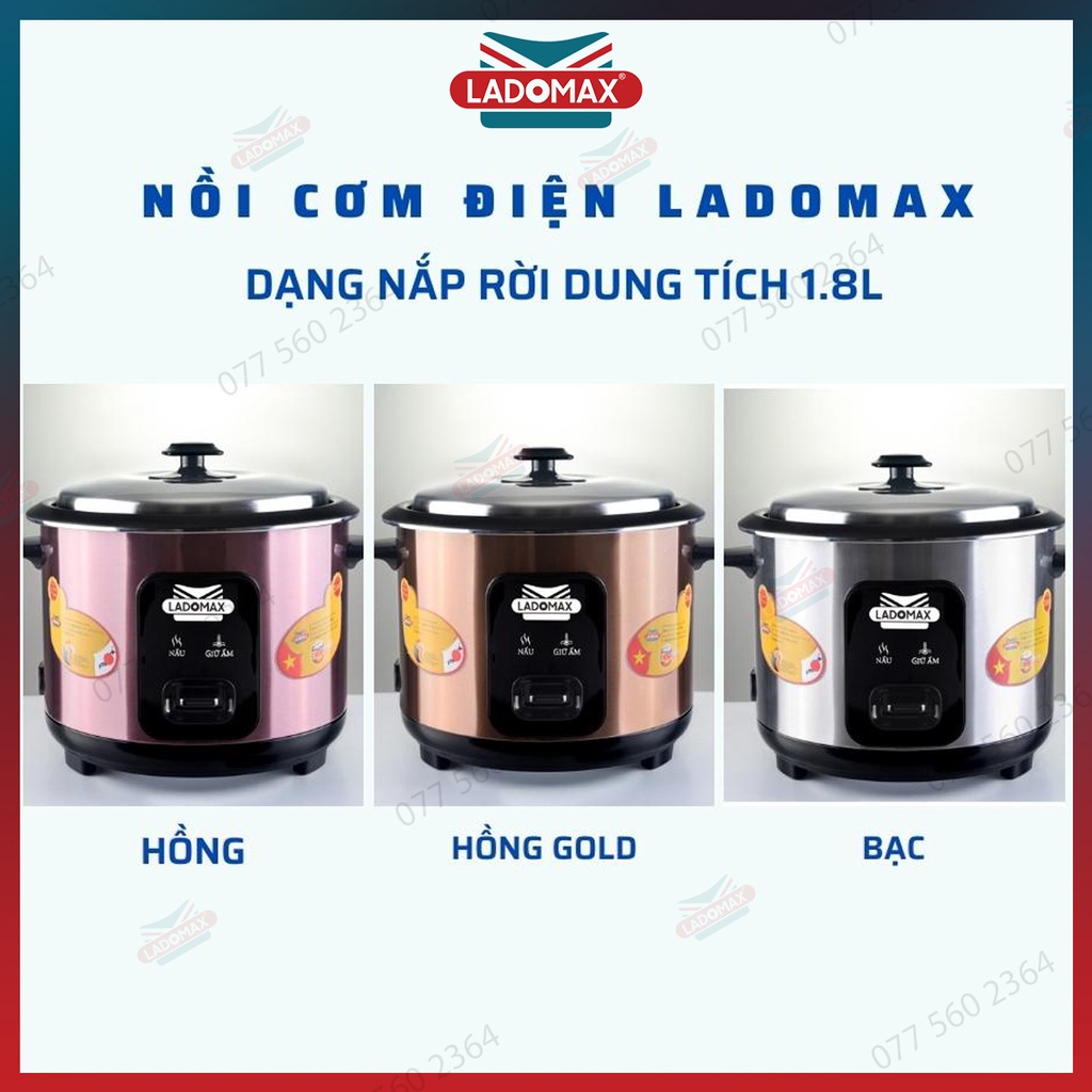 Nồi Cơm Điện Dung tích 1,8L 1,2L Nắp Rời Chống Dính LADOMAX HA-7118, HA-7112