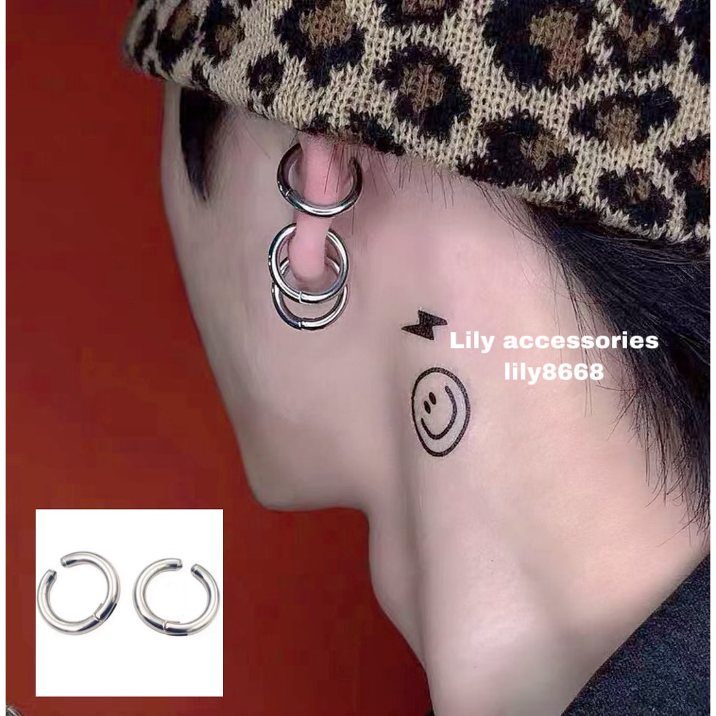 Hoop EarCuff kẹp tai titan tròn không cần xỏ lỗ không gỉ không đen không dị ứng cho nam nữ (Full size)