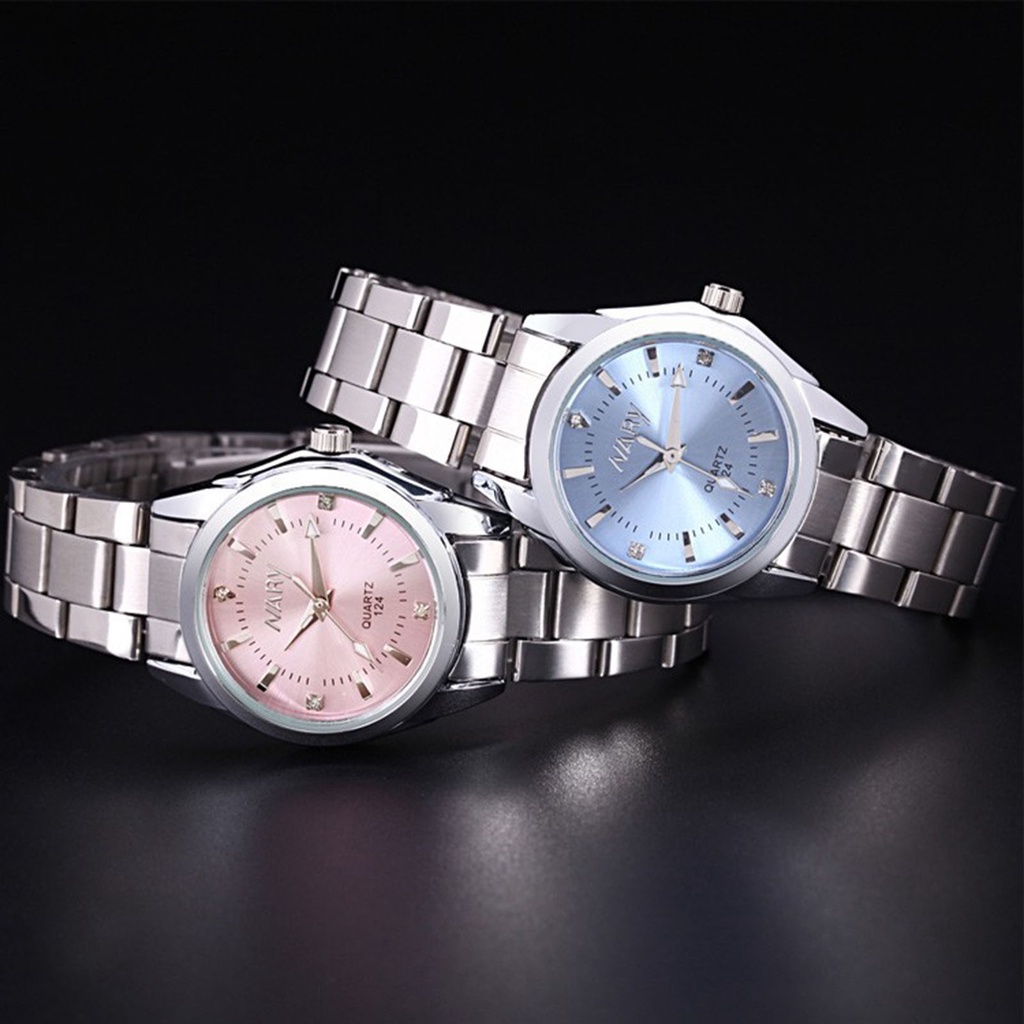 Đồng Hồ Quartz Ts-NARY Mặt Tròn Đính Đá Chất Liệu Thép Không Gỉ