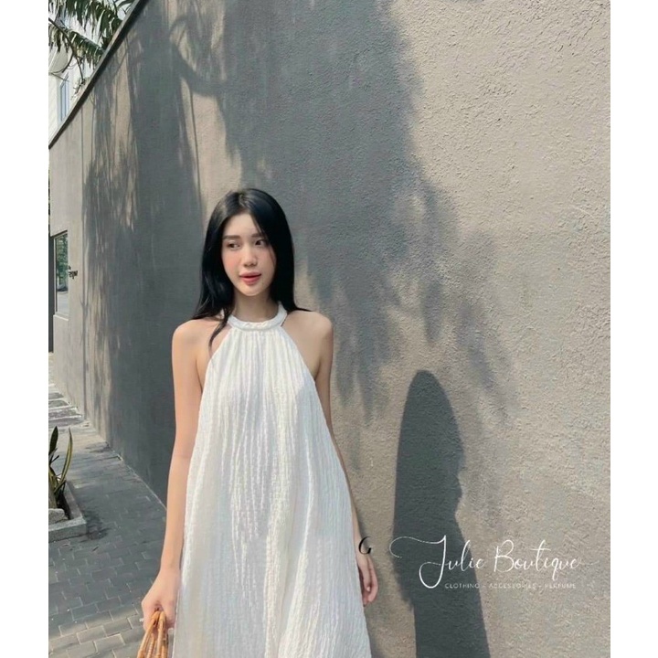 Đầm Maxi cổ yếm from rộng Bầu Bí đều vừa ạ chất vải Xốp dày dặn cam kết hàng y hình