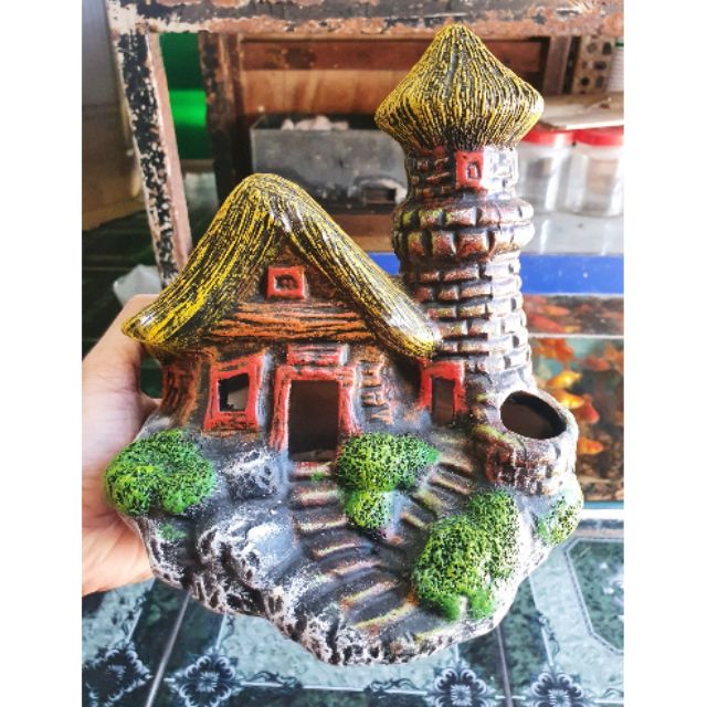 NHÀ ỐNG KHÓI TRANG TRÍ HỒ CÁ NON BỘ 17X15x18cm