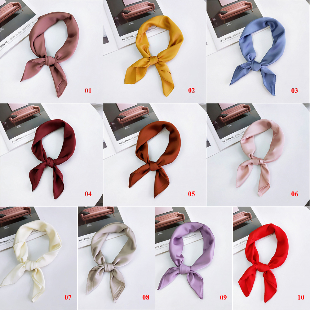 Khăn Choàng Cổ Bằng Lụa Satin Hình Vuông Màu Trơn Phong Cách Cổ Điển Thời Trang Cho Nữ