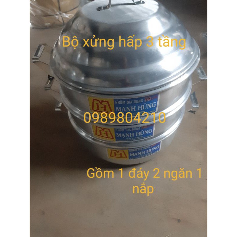 (Video Sp)Bộ xửng hấp nhôm Mạnh Hùng 3 tầng size 42 (CHÍNH HÃNG),bộ xửng hấp bánh 3 tầng ,xửng hấp bánh bao,rau,hải sản