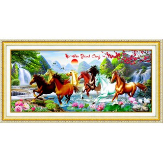 Tranh đính đá 8 con ngựa mã đáo thành công abc - chưa đính