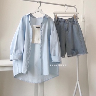 Áo sơ mi dài tay túi ngực ( 2 màu Trắng , Xanh )