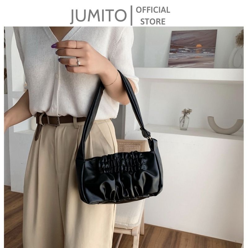 Túi xách nữ đeo vai cầm tay quai da chun dúm nhiều màu hót hít 2022 JUMITO SE687