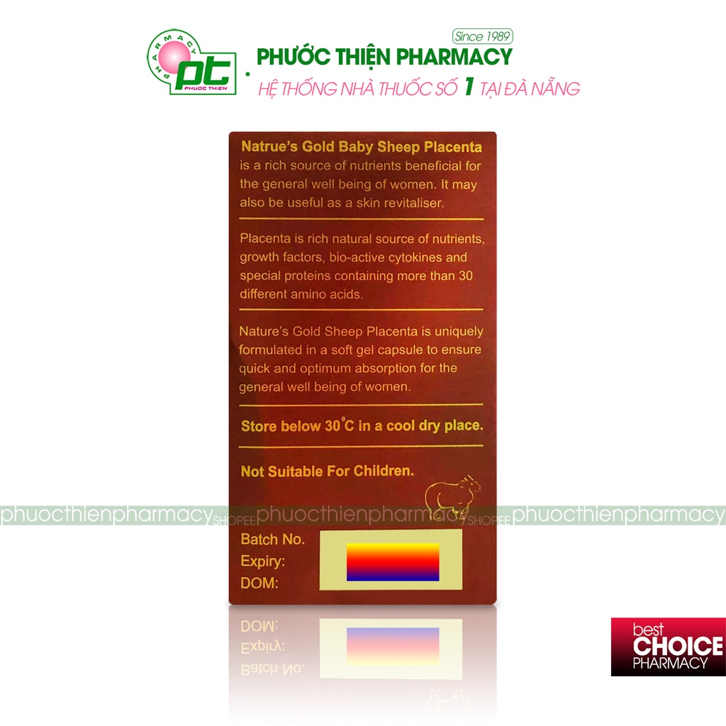 Viên uống nhau thai cừu Úc Sheep Placenta Nature's Gold 100 Viên - Đẹp da, mờ nám tàn nhang, tăng sinh lý nội tiết tố nữ