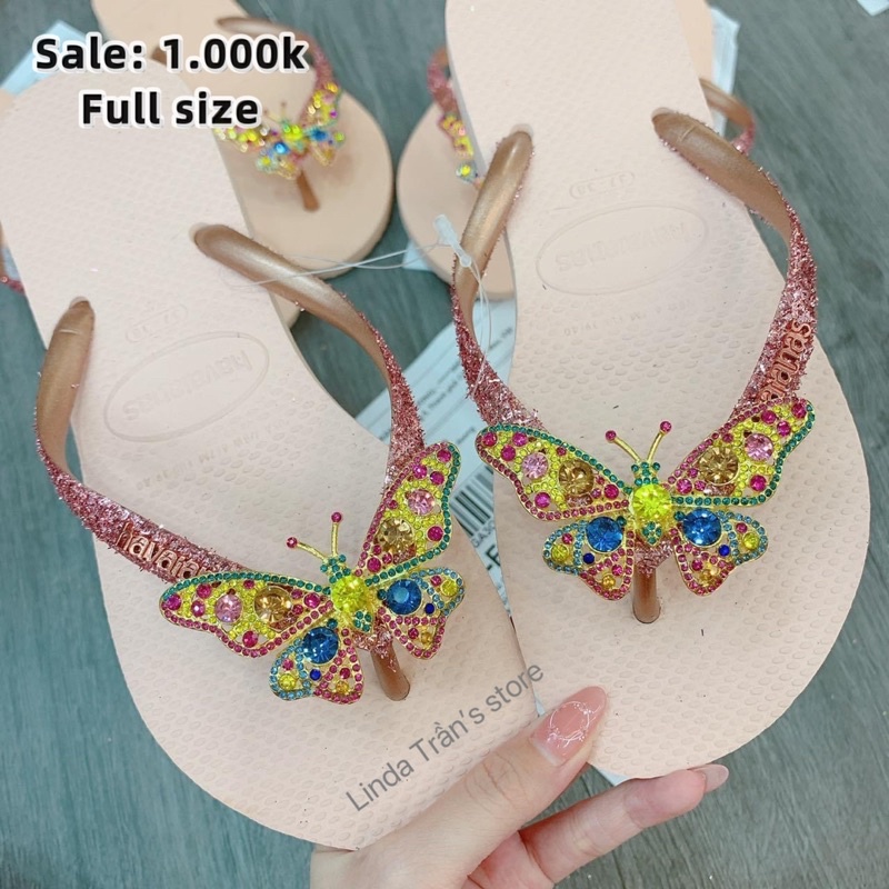 dép HVN kim tuyến hồng 22 mix charm bướm ngọc nữ 7 màu