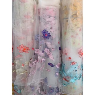 vải lưới thêu