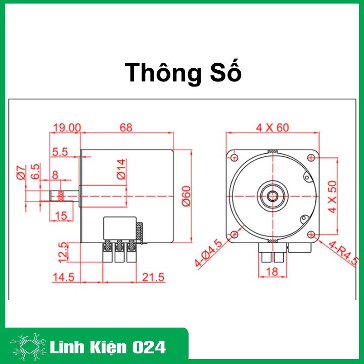 Động cơ giảm tốc 220VAC 28W, motor 68KTYZ trục 7mm chế máy quay thịt, máy công nghiệp