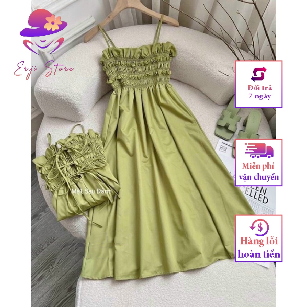 váy maxi 2 dây dáng dài chun bông, có thắt nơ sau lưng chất thô mềm loại 1