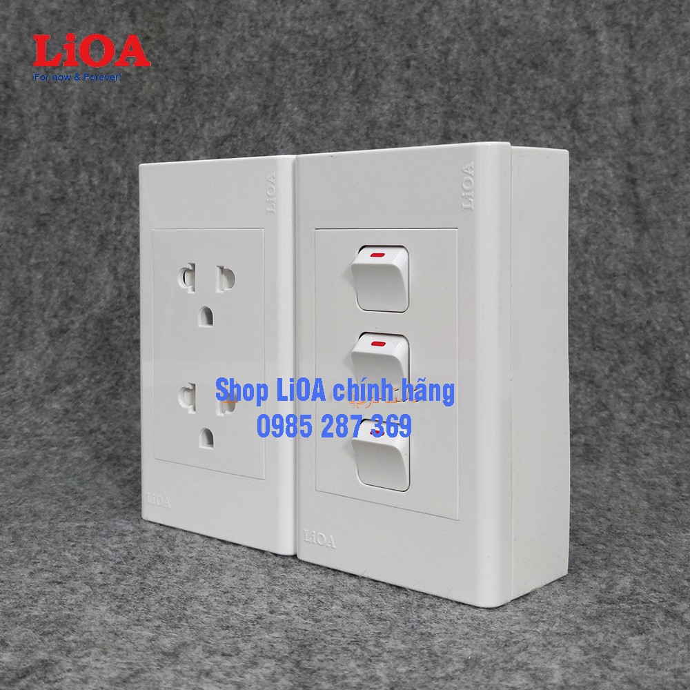 Combo ổ cắm điện đôi 3 chấu LiOA 16A 3520W + 3 công tắc điện - Lắp nổi