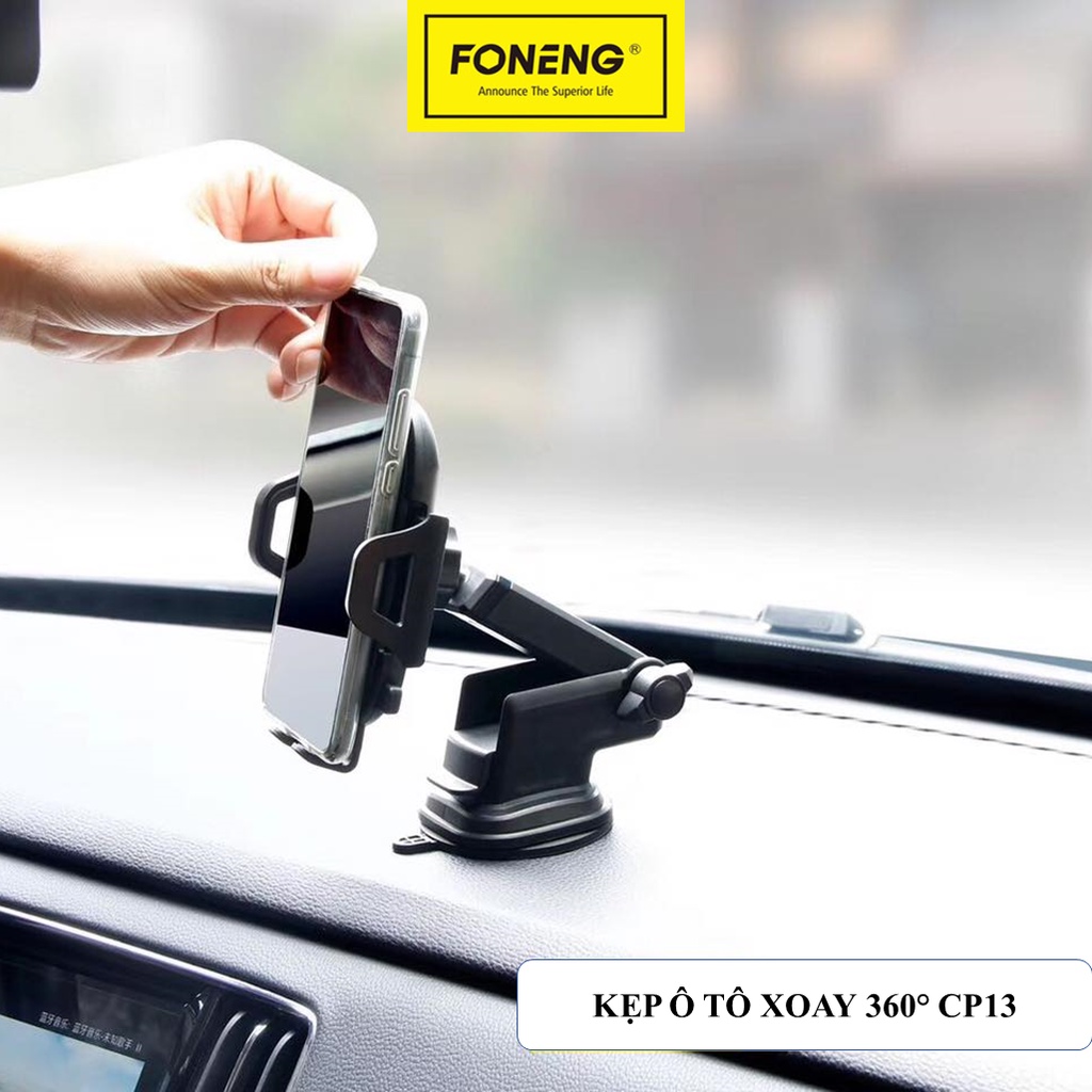 Giá Đỡ Điện Thoại Trên Ô Tô FONENG CP13 Gắn Taplo, Hút Chân Không Dán Kính Xe Hơi Xoay 360 Độ
