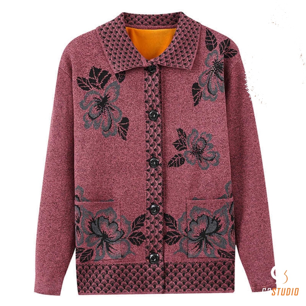 Áo khoác len ấm cho người già cao tuổi_ áo len trung niên cổ bẻ sang trọng cho bà | BigBuy360 - bigbuy360.vn