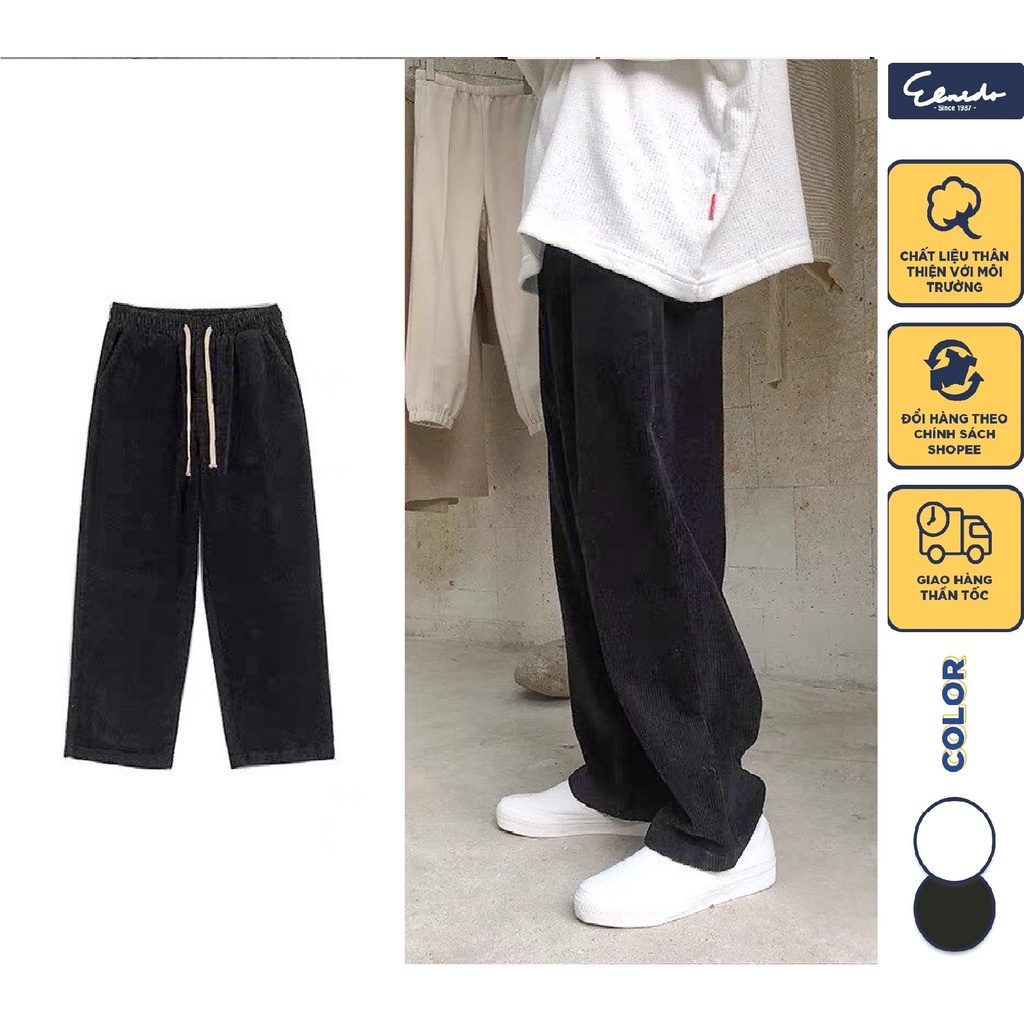 Quần ống rộng nam nữ dáng suông nhung tăm, quần suông nam nữ ống rộng unisex len tăm