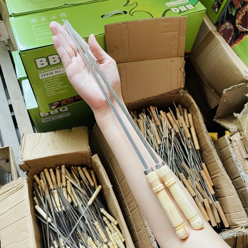Xiên nướng thịt Inox, Xiên Inox chuôi gỗ, Que xiên nướng thịt  - Model: XN38