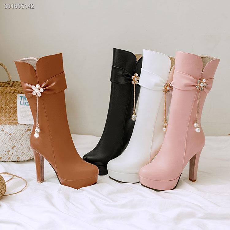 Giày Bốt Martin Cao Gót Lót Lông Cừu Dày Dặn Đính Đá Phối Khóa Kéo Bên Hông Thời Trang Xuân Thu Đông Size 33-43