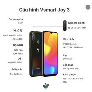 Điện thoại Vsmart Joy 3 (2GB/32GB) , Hàng Chính Hãng Bảo Hành 12 Tháng, Điện Thoại Cảm Ứng Giá Rẻ
