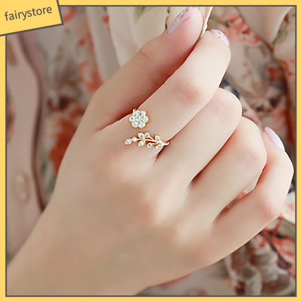 Nhẫn đeo tay hợp kim hình hoa và cành đính đá lấp lánh tinh tế cho nữ