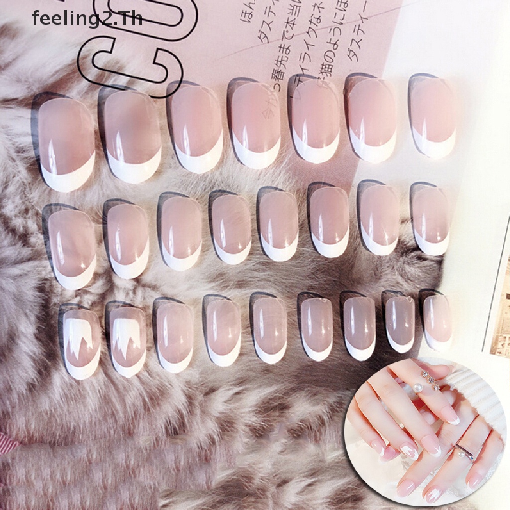 (Hàng Mới Về) Bộ 24 Móng Tay Giả 3D Dài Che Phủ Toàn Diện Kiểu Pháp