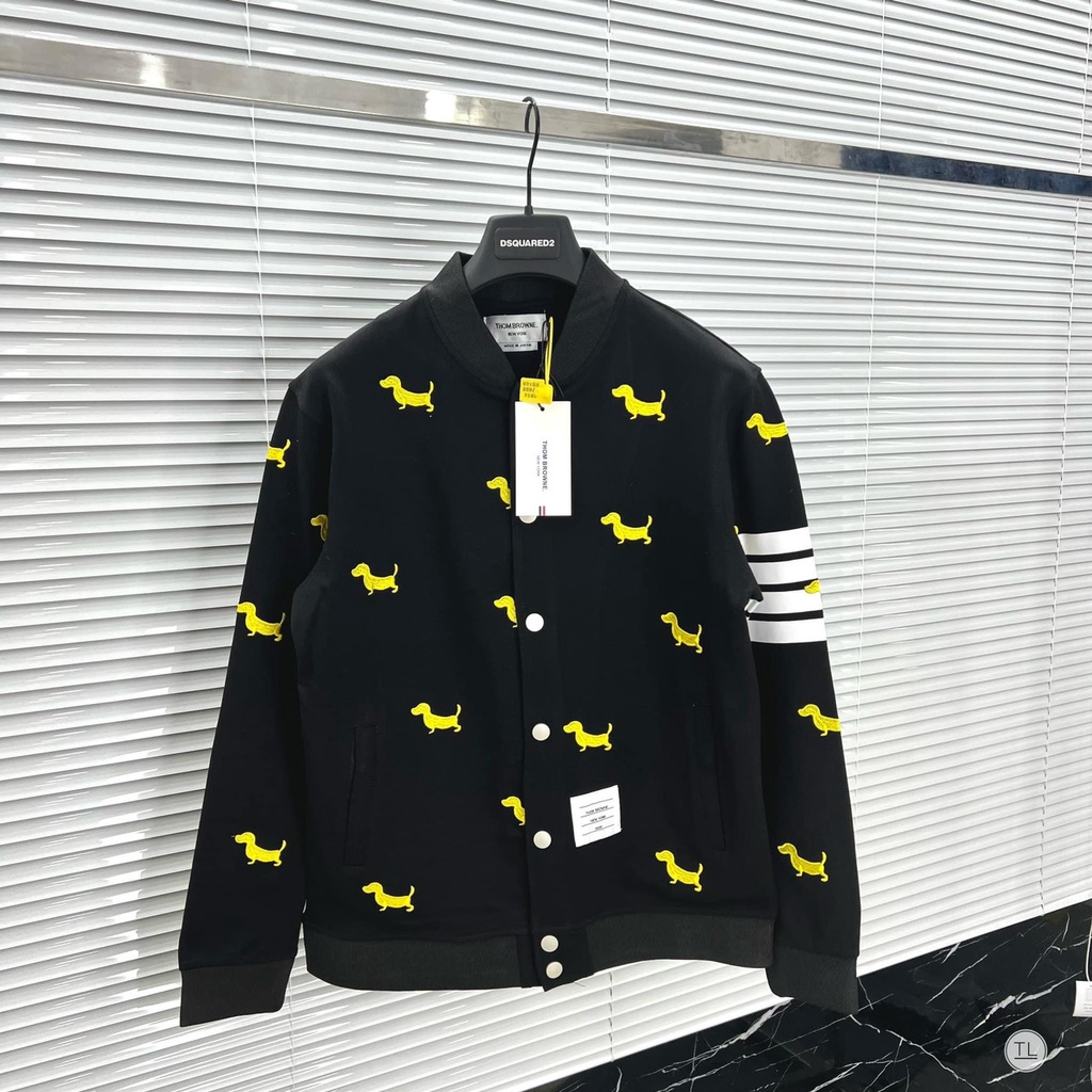 Áo Khoác Bomber Nam Nữ Thom 4 Sọc Tay Phối Họa Tiết