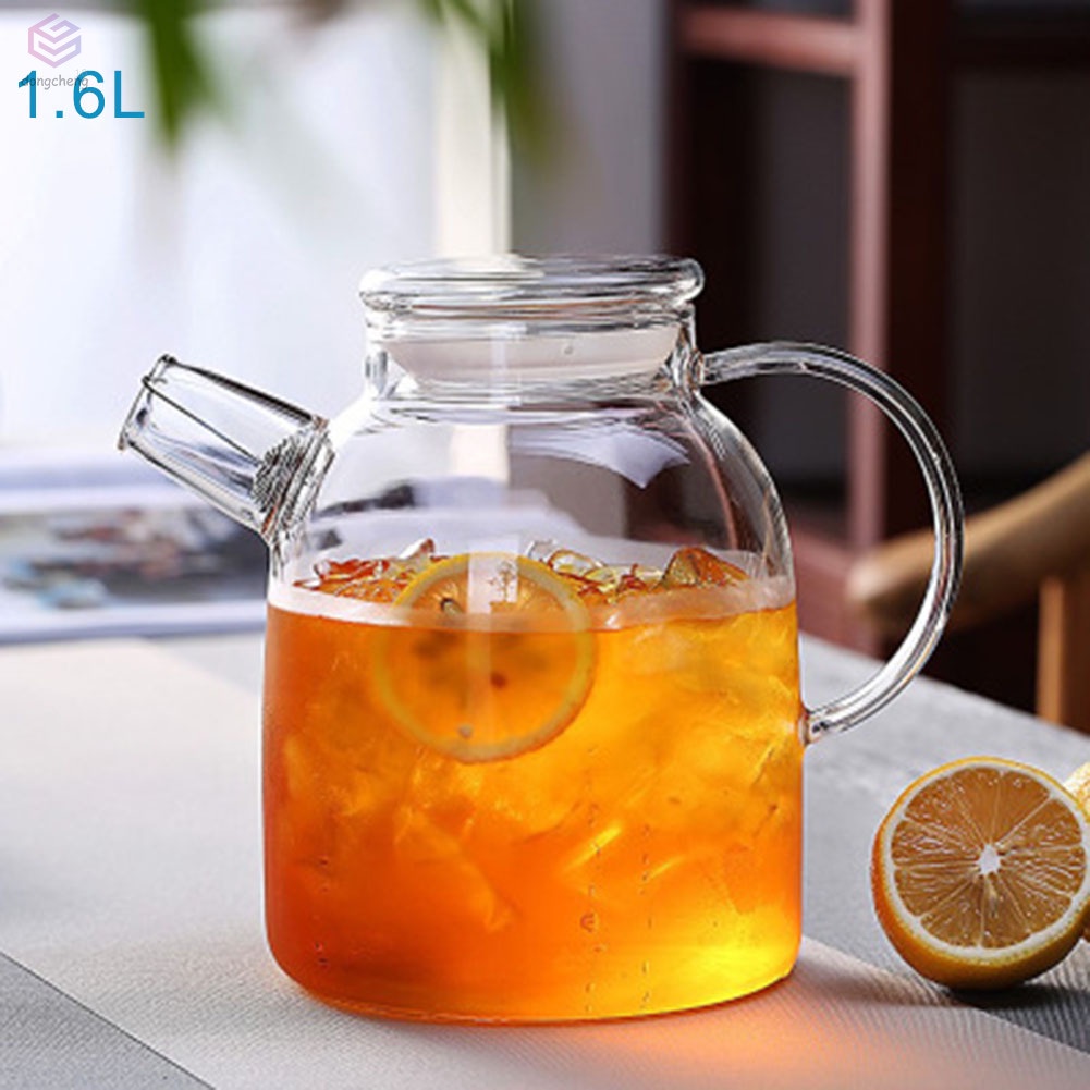 Bình Trà Thủy Tinh Chịu Nhiệt Có Nắp Trong Suốt Đa Năng Dung Tích 1000ml/1600ml