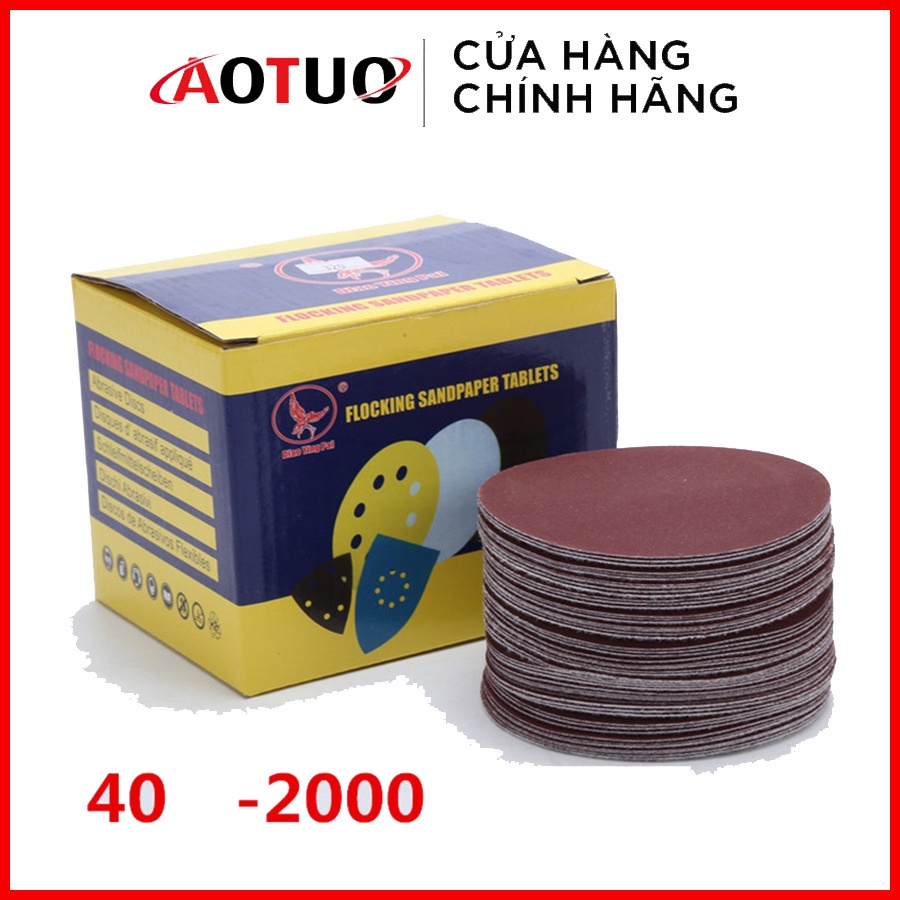 Combo 40 Giấy mài nhám xếp tròn 100mm đánh bóng, mặt sau tự dính AOTUO 4 inch 5 inch với mật độ hạt từ 60 tới 2000