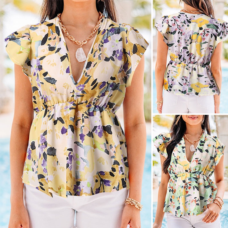 Zanzea Áo Tay Ngắn Cổ Chữ V In Họa Tiết Hoa Thời Trang Dành Cho Nữ
