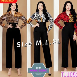Jumpsuit Dài 🎁FREESHIP🎁 Giảm 45k cho đơn hàng từ 500k -  Jum dài ống suông áo sơ mi họa tiết xinh xắn TJ1052