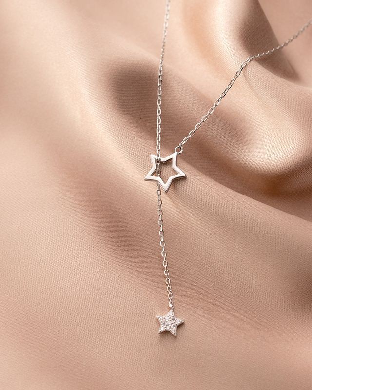 Vòng cổ nữ bạc S925 - Dây chuyền bạc nữ S925 hình ngôi sao lấp lánh dễ thương Vườn Trang Sức VTSDC0107