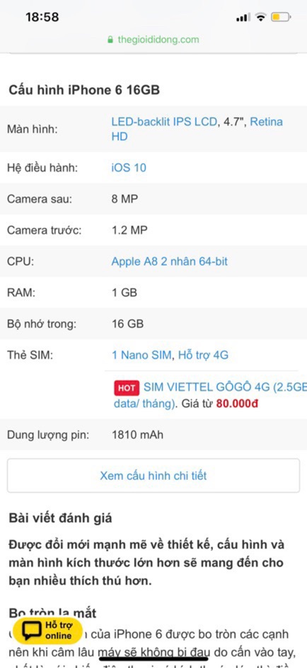 Điện Thoại App iphone 6 16G. Hàng chính hãng, Máy cũ đẹp 90%