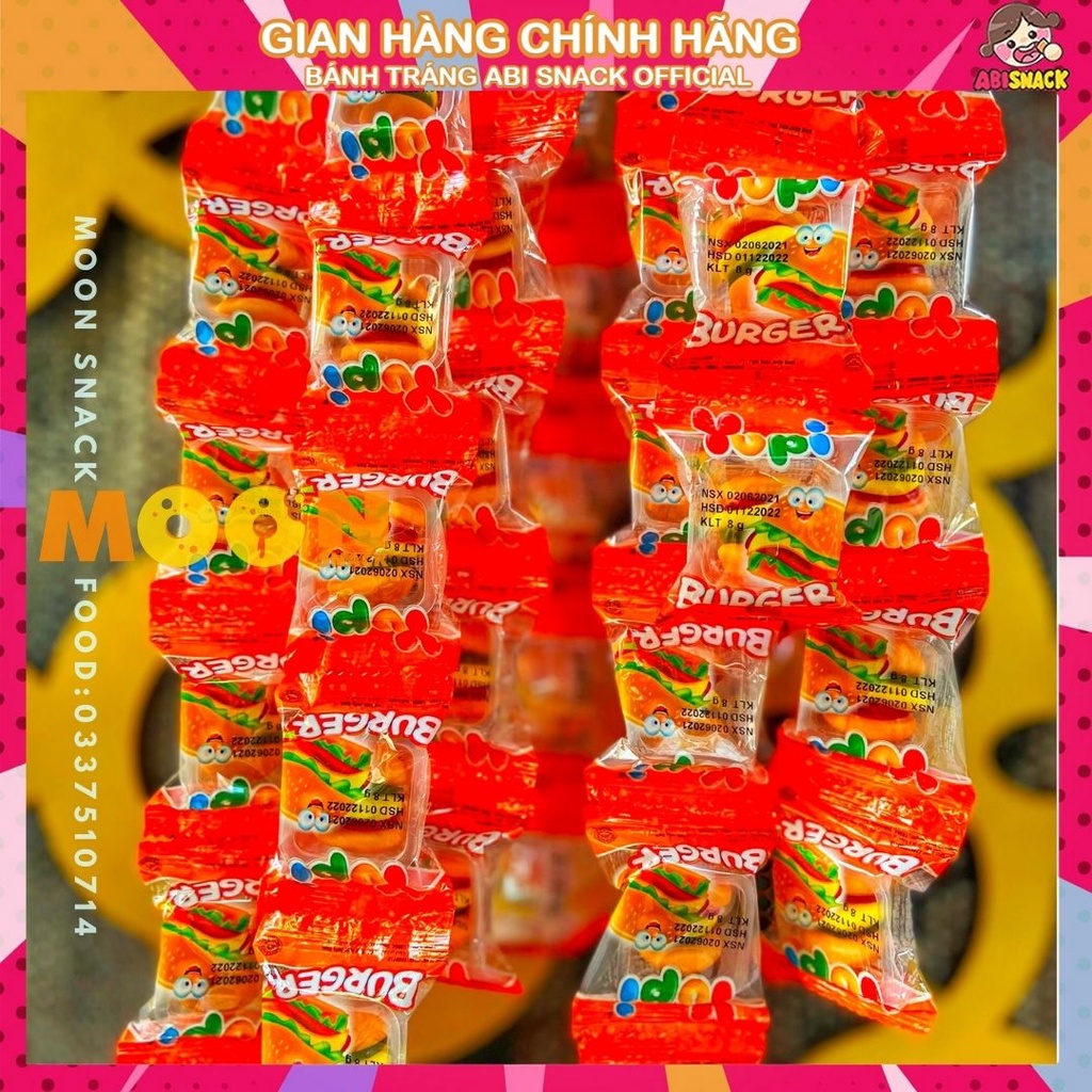 Set 1 Dây Kẹo dẻo Hamburger Yubi Gồm 10 gói-Món ăn tuổi thơ nhập khẩu Indonesia