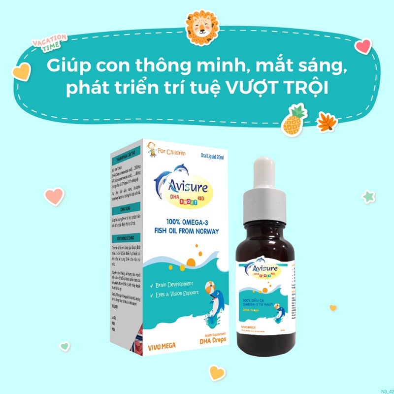 Avisure DHA Smart Kid - Giúp bổ sung DHA. Hỗ trợ phát triển não bộ và cải thiện thị lực ở trẻ(20ml)