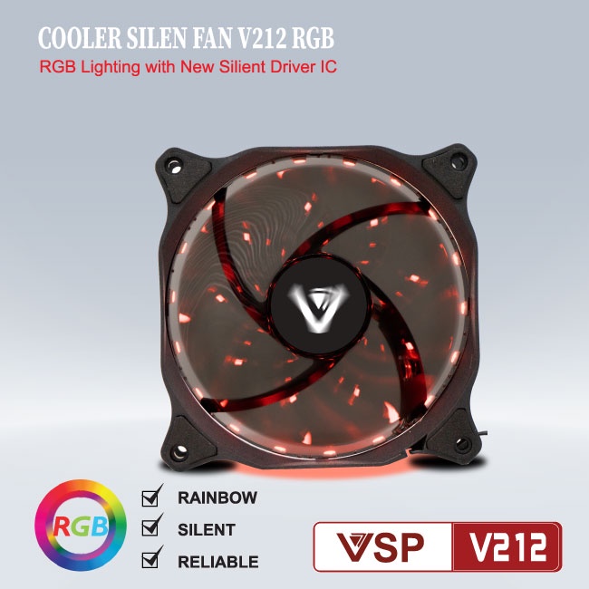 Fan Case 12cm VSP V212 LED RGB tự đổi màu (không đồng bộ Hub) - Chính hãng VSP
