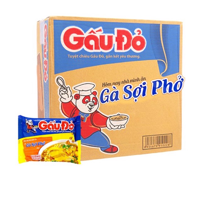 Mì Ăn Liền Gấu Đỏ Gà Sợi Phở Thùng 30 Gói X 65g