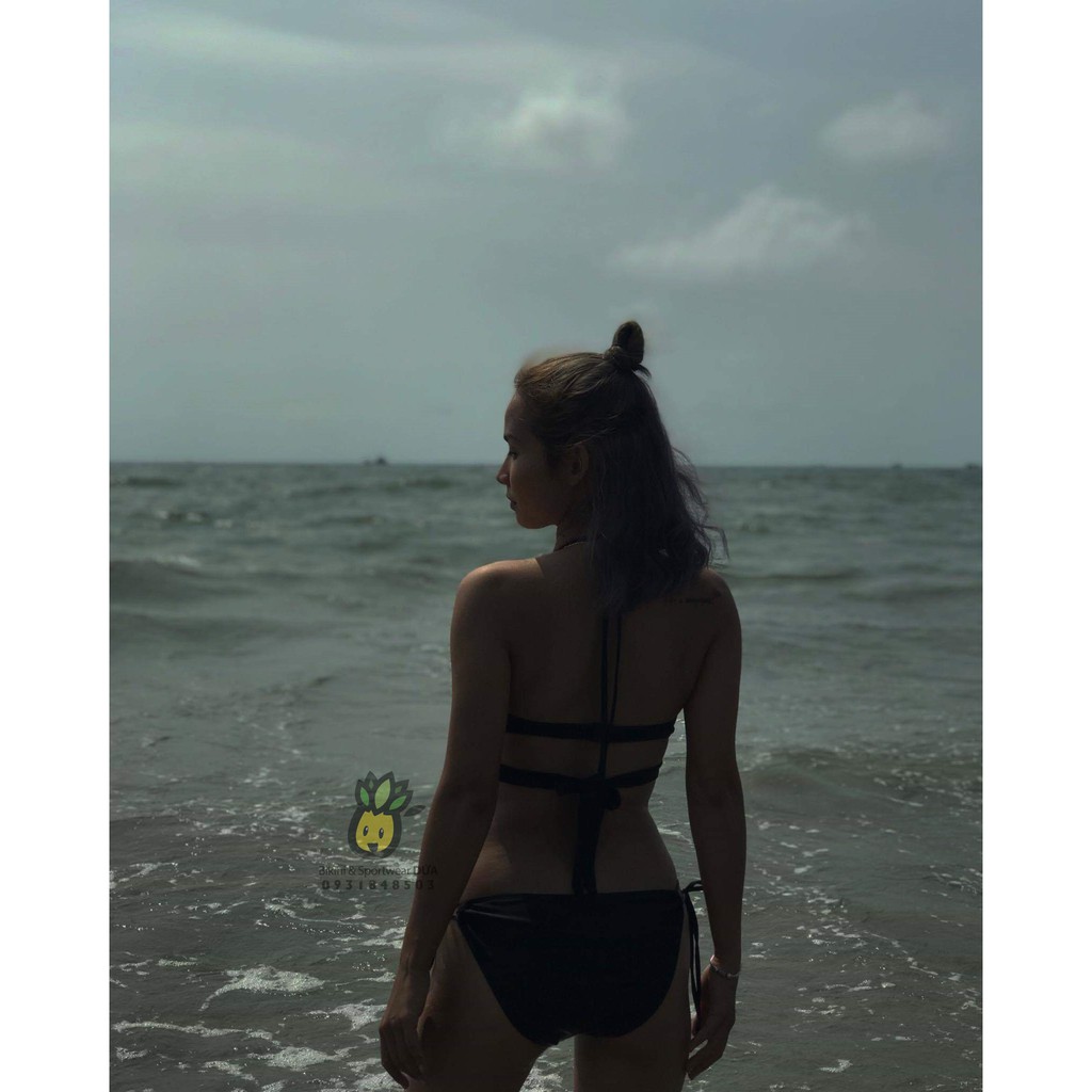 Bikini, đồ bơi đi biển 2 mảnh cạp thấp đơn giản màu đen ( ảnh Feeback của Dứa) | BigBuy360 - bigbuy360.vn