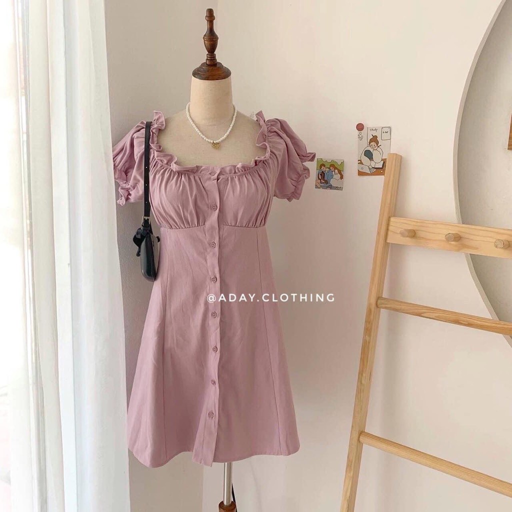 (QC L1) ĐẦM TRỄ VAI CHẤT ĐŨI TAY BỒNG NGẮN - VÁY BABYDOLL CỔ BÈO CÚC CÀI 4 MÀU