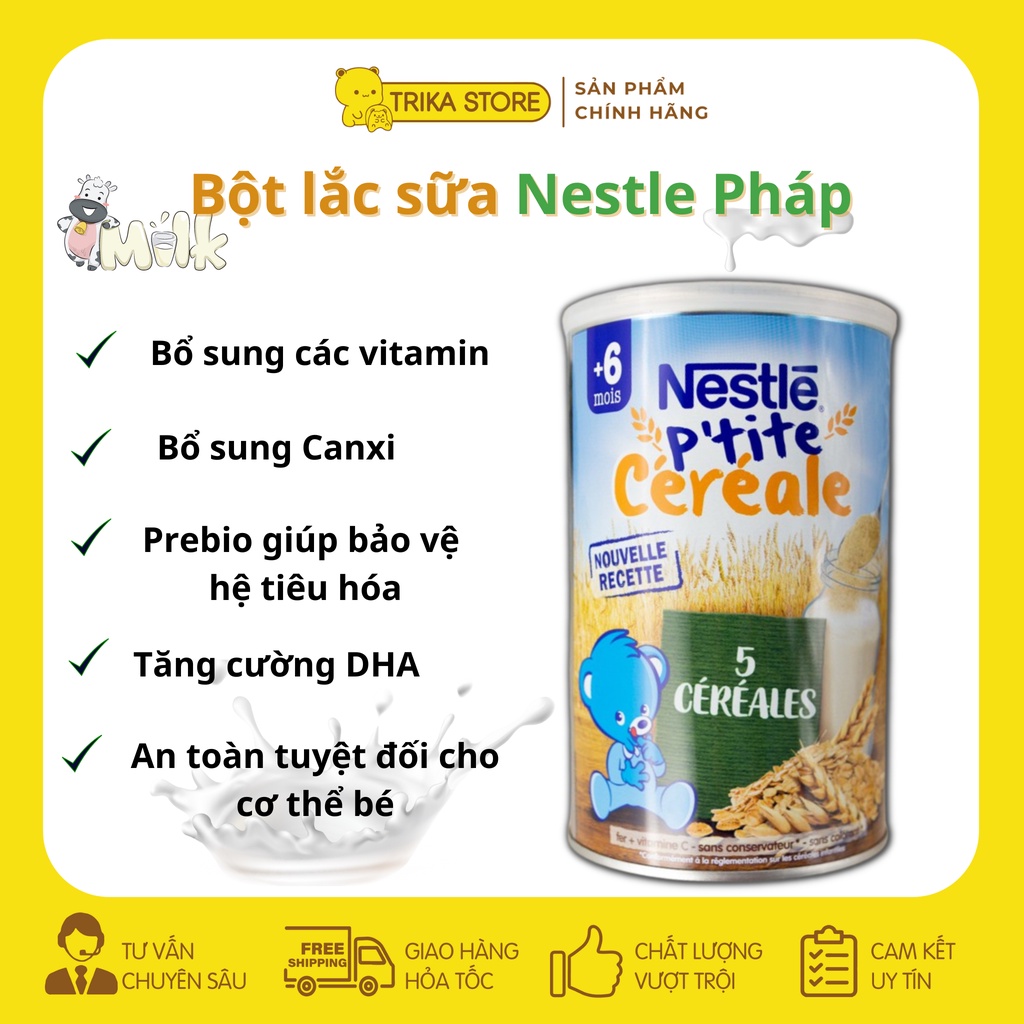Bột lắc sữa Nestle Pháp, Bột lắc sữa vị cereales 400gram bổ sung chất dinh dưỡng cho bé từ 6 tháng tuổi