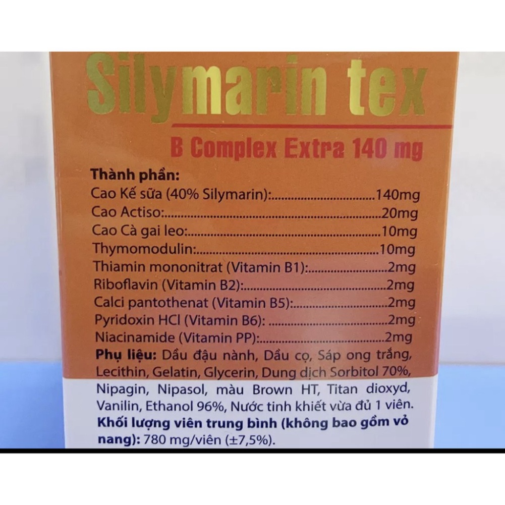 [Chính hãng] Viên uống bổ gan Silymarin Tex mát gan, giải độc gan, hạ men gan tốt cho gan- Hộp 100 viên  Date mới