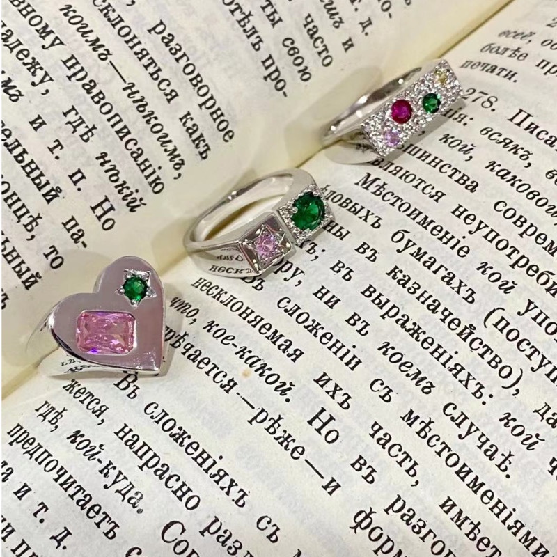 Nhẫn Hở Khảm Đá Màu Sắc Thời Trang 191206Nhẫn Cặp Đôi Phong Cách Hàn Quốc Độc Đáo