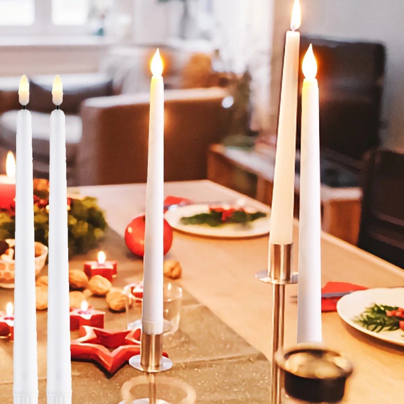 3D Flickering Wick Dinner Ornament Electronic Flameless Candles LED Candle Lamp Long Pole Candle Lights Scene Party Props Romantic Wedding Confession Christmas Halloween Decor